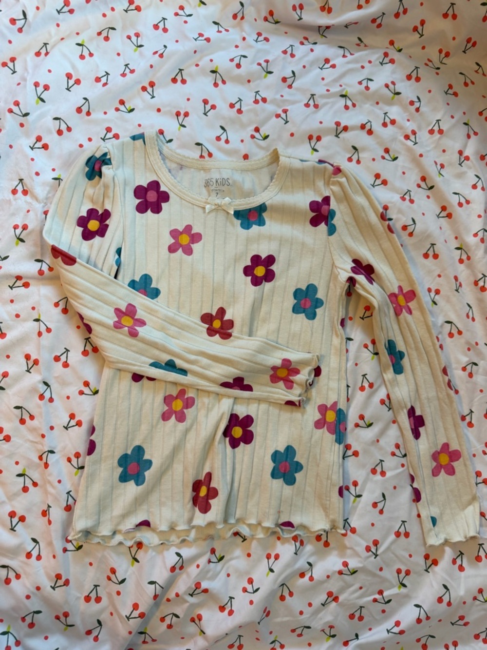 365 Kids Cream Floral Ribbed Long Sleeve Top